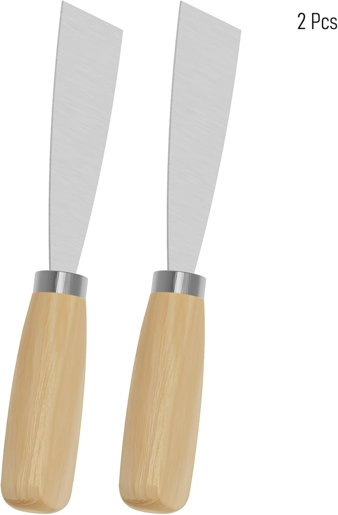 Putty Knife, 2 PCS 1.5 Inch Metal Scraper, wooden Handle Spackle Knives for Drywall, Decals, Wall paper, Patching, Painting, Taping, Scraping Coating