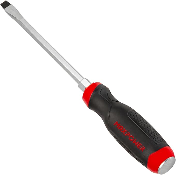 MAXPOWER Strike Cap Go Through Screwdriver Slotted 0.24 x 3.94 Inches, Cr-V Steel Flat-Head with Striking Cap Magnetic Tip, Ergonomic Soft Grip TPR Handle