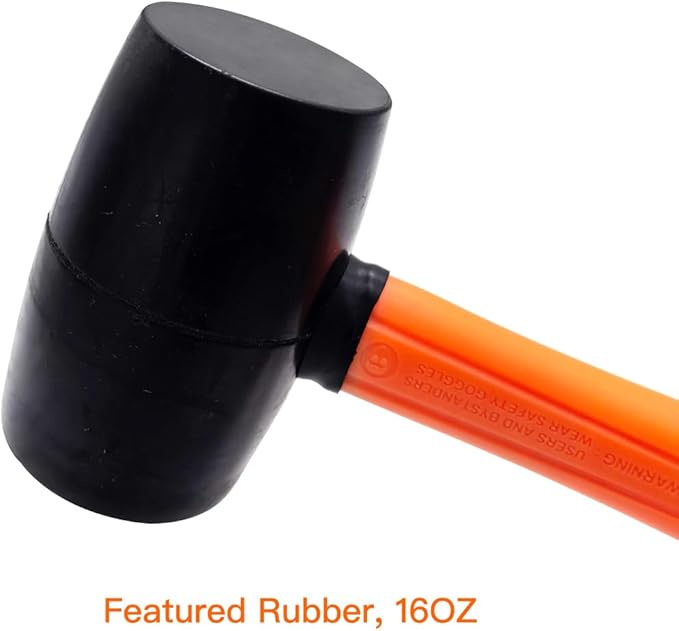 16 oz Rubber Mallet Hammer, Fiberglass Handle Rubber Floor Tile Installation Hammer, Soft blow and No Harm