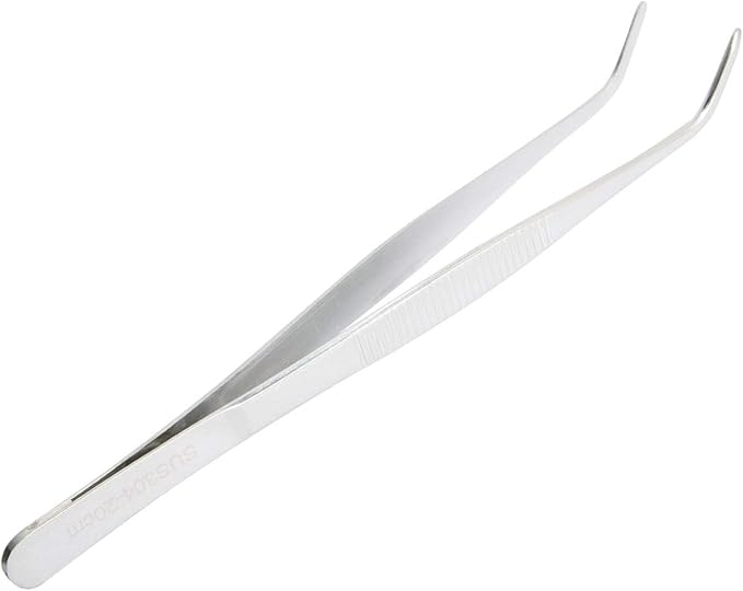 Aoje-Link 304 Stainless Steel Tweezers with Curved Serrated Tip Sewing Machine Electronic Repair Tweezers Pliers Multi-Purpose Tweezers Tool Pliers Silver 1pcs