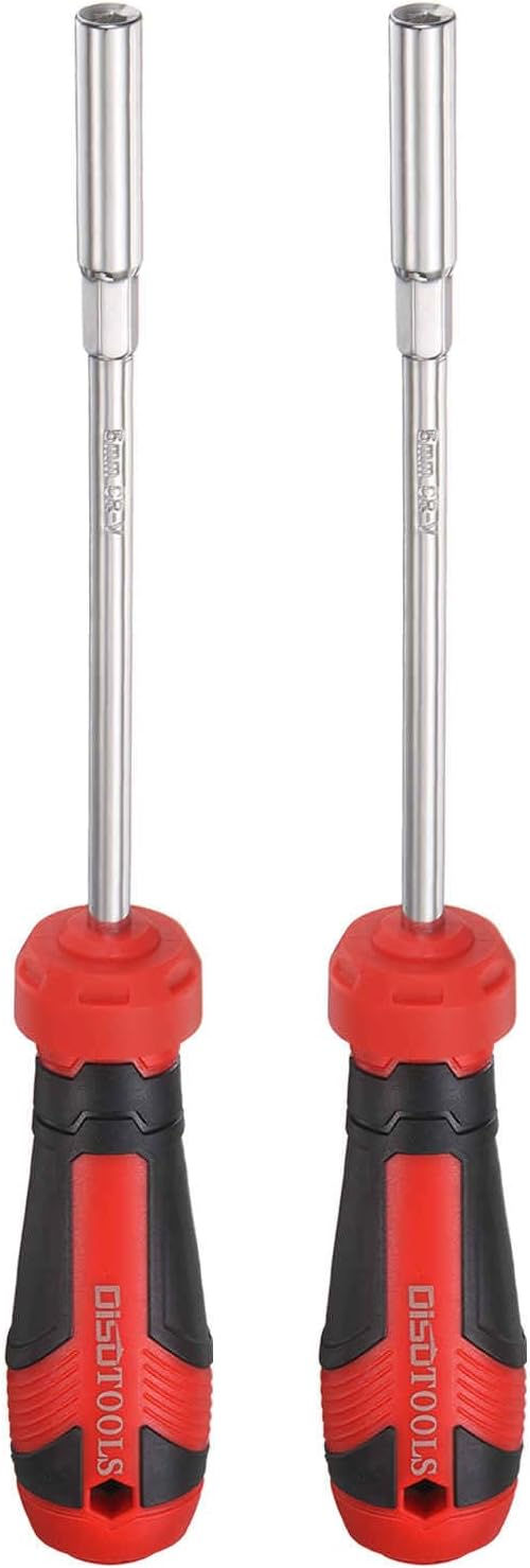 HARFINGTON 2 Pcs Metric Nut Driver 5mm CR-V Non-Magnetic Tip Hollow Shafts Hex Socket Screwdriver with Anti-Slip Handle for Automobile Repair Bit Driver