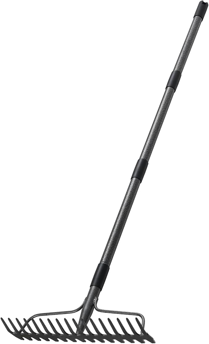 63'' Bow Rake 竊?7 Tines Metal Head Rakes with Stainless Steel Handle竊똇eavy Duty Garden Rake for Loosening Soil Gathering Leaf Leveling Lawn Farming Land Management Yarn Thatch Rake