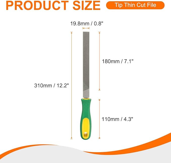 HARFINGTON 3pcs Flat Cut File 8" Double Cut Teeth High Carbon Steel Hand Rasp File with Plastic Handle for Metal Wood Deburring Removing