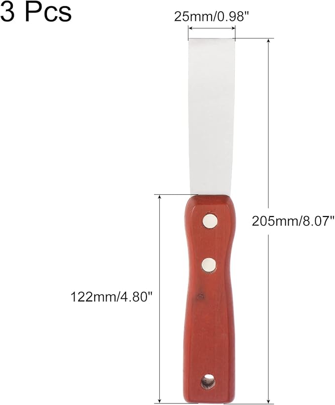 uxcell Putty Scraper 1" Stainless Steel Putty Knife Wooden Handle for Drywall Puttying 3Pcs
