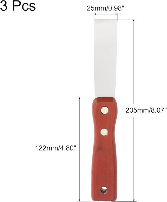 uxcell Putty Scraper 1" Stainless Steel Putty Knife Wooden Handle for Drywall Puttying 3Pcs