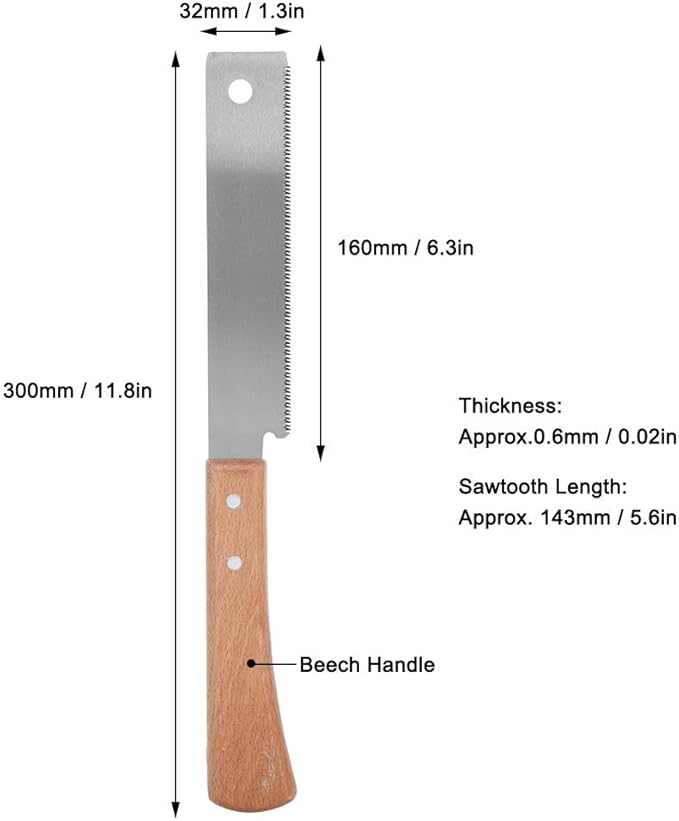 Small Hand Saw, Japanese Double Pull Saw with Wooden Handle, Flush Cutting Trim Tool for Carpentry, 12In