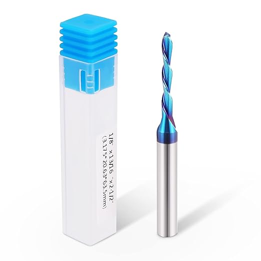 HQMaster Spiral Router Bit Downcut 1/4 Inch Shank Solid Carbide CNC Router Bit with Nano Blue Coating CNC Bits End Mill for Woodwork Mortise Slot Trim