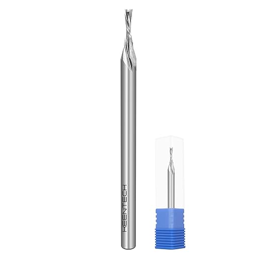 KEENTECH 1/8" Shank Downcut 2 Flute Flat Tip Sprial Router Bit for CNC Router Machine, 1/16" Cutting Diameter, 1/4" Cutting Depth, for Wood Cutting, Custom Furniture, Slot Mortise, Engraving, Carving
