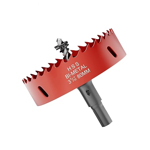 3-5/32" (80mm) Bi-Metal M42 High Speed Steel Hole Saw with Pilot Drill Bit, Smooth Cutting Edge for PVC, Drywall, Wood, Plastic, Gypsum Board, Rubber, Thin Metal