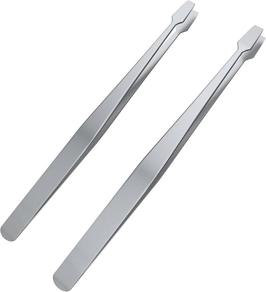 MMOBIEL 2 Pcs Stainless Steel Stamp Tweezers Tongs Flat Wide Tip Precision Philately Tweezers for Stamps, Documents, Photo Development, etc.