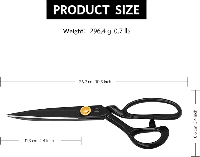 Left-Handed Fabric Scissors, 10-inch High-Carbon Steel Tailor's Shears, Suitable for Cutting Clothing, Fabric, Leather, Sewing and Handcrafted Design