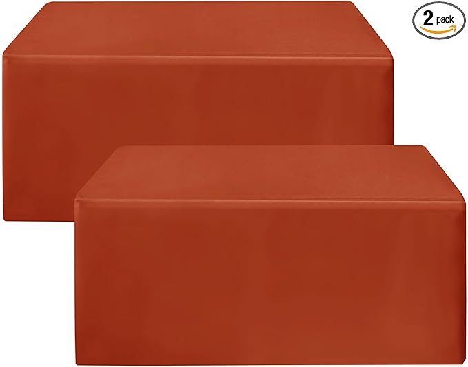 HolidayIdeas 2 Pack Fitted Thanksgiving Tablecloth for 4ft Tables, Rust Table Cover for Holiday Dinner & Buffet, Wrinkle-Resistant Fall Party Decorations for The Home
