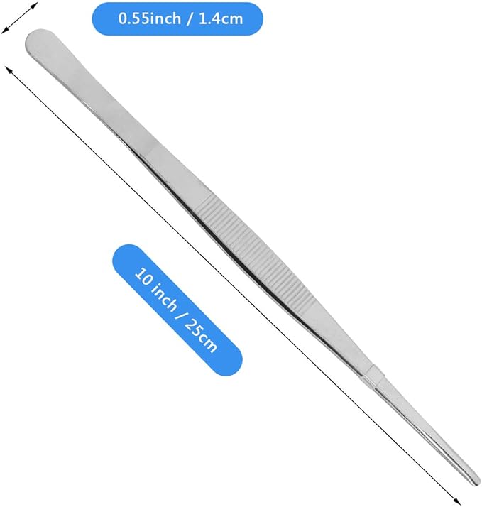 Adecco LLC Stainless Steel Tongs tweezer with precision serrated tips for surgical & sea food (10")