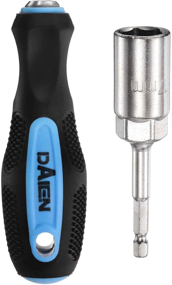 HARFINGTON Metric Nut Driver 17mm CR-V Non-Magnetic Detachable Tip Hollow Shafts Hex Socket Screwdriver with Anti-Slip Handle for Automobile Repair Bit Driver, Blue/Black
