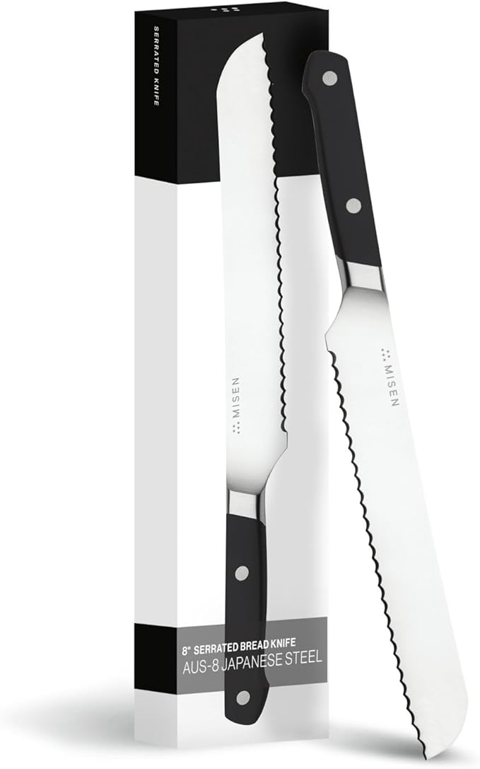 Misen Serrated Bread Knife - High-Carbon Japanese AUS8 Steel - Perfect for Soft Foods, Bread, Pastries, and Fruits - Verstatile Slicer, Razor-Sharp Edge, Durable Blade, Ergonomic Handle - 10", Black