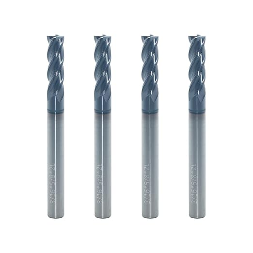 Carbide Square End Mill for Alloy Steels/Hardened Steels, 3/16" End Mill Bits, 4 Flute HRC 55 Deg AlTiN Coating, CNC Router Bits (4 Pcs)