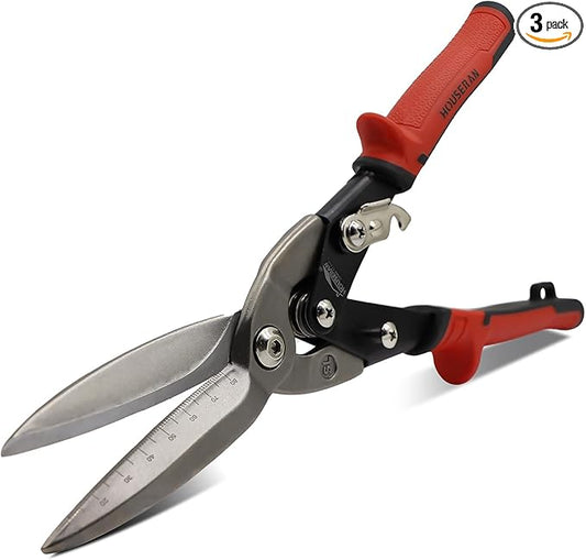 12 Inch Aviation Snips, Long Straight Cut Tin Snips, Heavy Duty CR-MO Metal Cutters with Double Lever, Scale Markings & Safety Lock, Shears Scissors for Cutting Metal Sheet