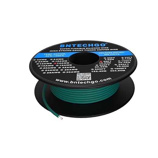 BNTECHGO 14 Gauge Silicone Wire Spool 50 ft Green Flexible 14 AWG Stranded Tinned Copper Wire