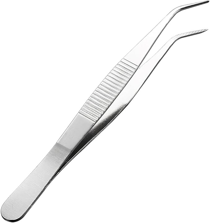 uxcell 2 Pcs 5.5-Inch Stainless Steel Tweezers with Curved Pointed Serrated Tip
