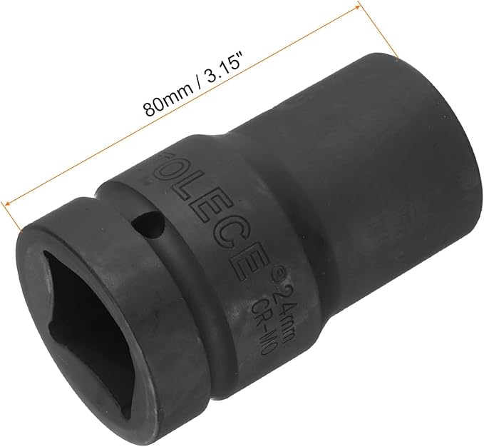 uxcell 1" Drive 24mm 12-Point Impact Socket, CR-MO Steel 80mm Length, Standard Metric Sizes