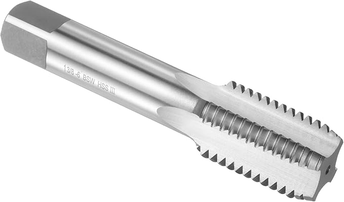 uxcell Hand Bottom Tap 1"-3/8"-6 BSW 2B Thread Bottoming Style Threading Taps High Speed Steel HSS6542 Straight Flutes Screw Tapping Tool