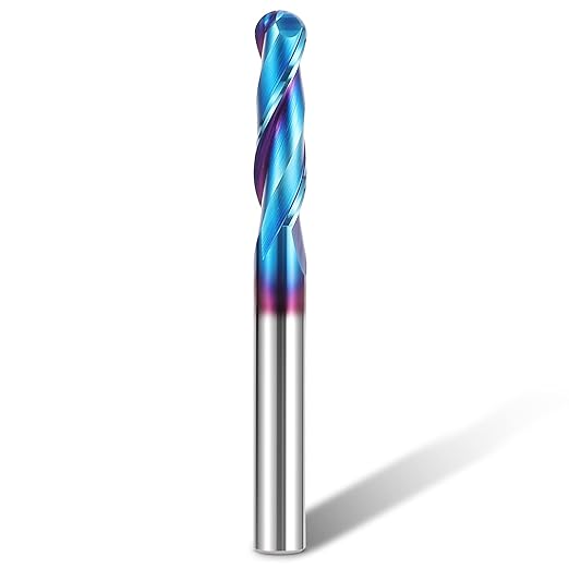 HQMaster Ball Nose Router Bit Upcut 1/4 Inch Shank Solid Carbide CNC Router Bit with Nano Blue Coating CNC Bits End Mill for Woodwork Mortise Slot Trim