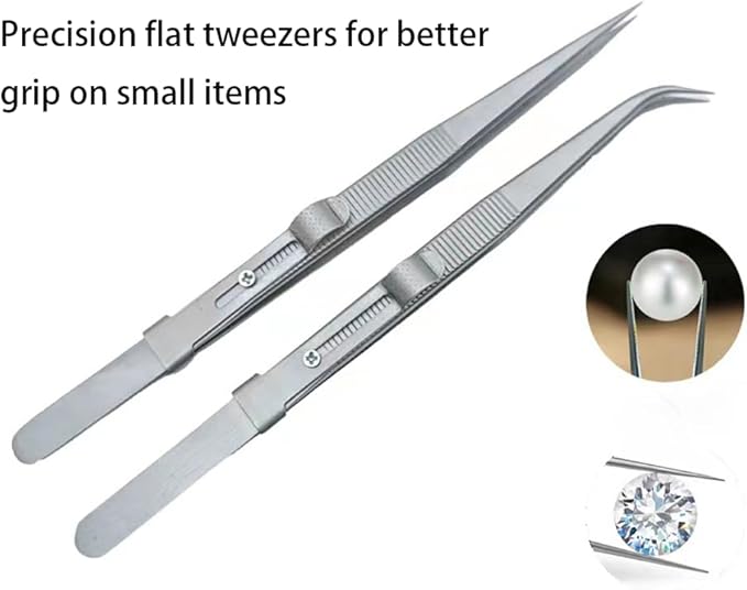 5PCS Precision Tweezers Set, Upgraded Anti-Static Stainless Steel Curved of Tweezers,Flat/Pointed/Curved Angled Locking Long Tweezers for Crafts, Lab, Soldering, Jewelry Crafting