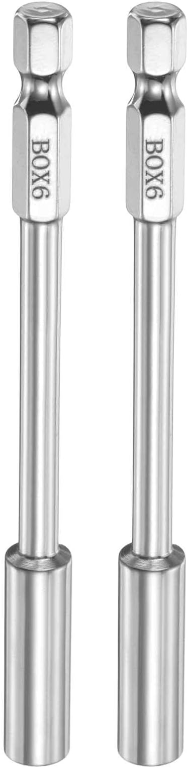 HARFINGTON 2pcs Nut Driver Drill Bit 6mm Metric Socket 1/4" Hex Shank 3.94" (100mm) Long 6-Point Socket Quick Change CR-V Steel Bolt Setters for Power Drill Driver
