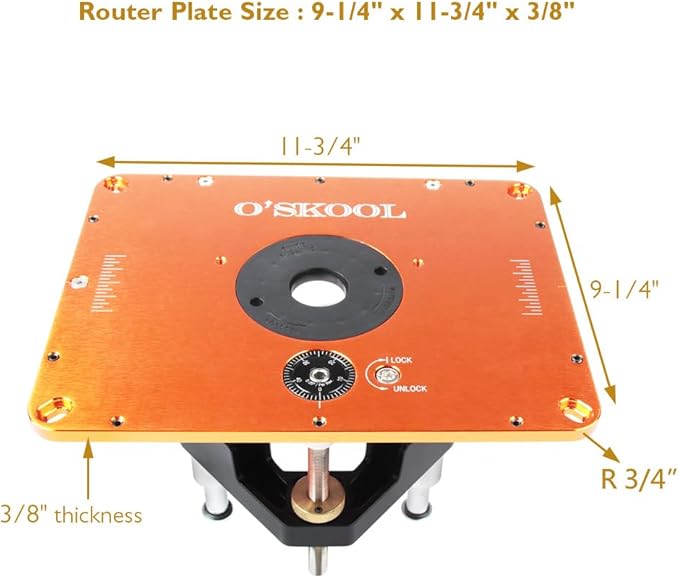 O'SKOOL Router Lift Systems for 3-1/2" Diameter Motors, 9-1/4'' x 11-3/4'' Plate 5-Piece Insert Ring Kit, RTS05