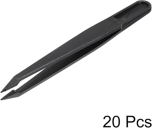 uxcell Plastic Anti-static Tweezers, Precision Slant Point Tip for Craft DIY Beauty Electronics Repair Tool Black 20 Pcs