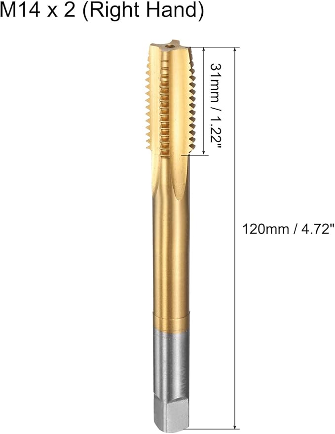 uxcell Metric Thread Tap M14 x 2 H2 120mm Straight Flute Screw Thread Milling Machine Taps Threading Tapping Repair Tool
