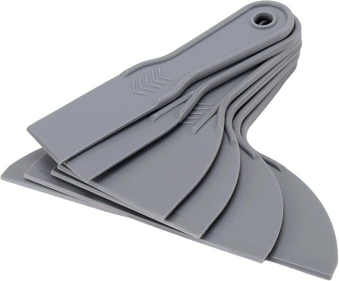 24 PCS Putty Knife Set, 6 Sizes Plastic Putty Knife Scraper, Flexible Plastic Paint Scraper Tool for Spackling, Wallpaper Scraper Tool, Grey
