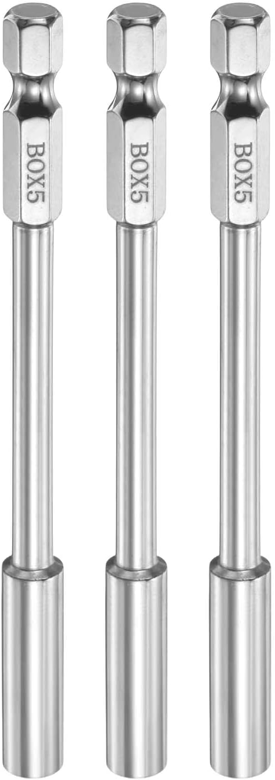 HARFINGTON 3pcs Nut Driver Drill Bit 5mm Metric Socket 1/4" Hex Shank 3.94" (100mm) Long 6-Point Socket Quick Change CR-V Steel Bolt Setters for Power Drill Driver