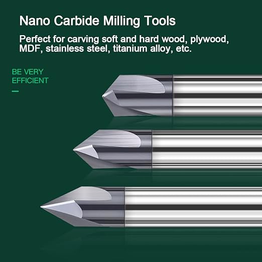 ASNOMY 1Pc 1/8"(3mm) Carbide V Groove Router Bit 90 Degree Chamfer End Mill, 3 Flutes CNC milling Cutter end Mill Bits for CNC Carving and Chamfering
