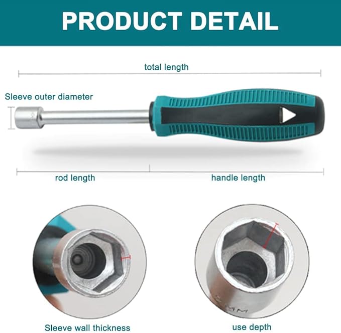 Utoolmart 5mm Socket Wrench Screwdriver, Tip Hex Nut Driver Screwdriver,Steel Round Shaft: 75mm, Cr-V, Non-Magnetic