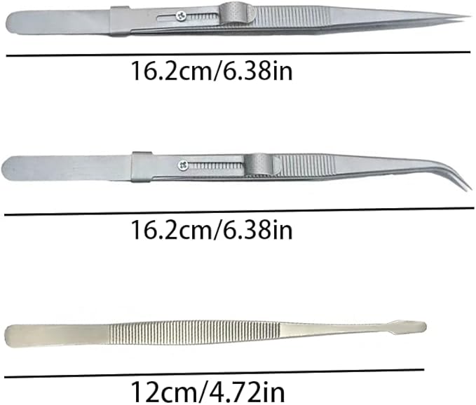 5PCS Precision Tweezers Set, Upgraded Anti-Static Stainless Steel Curved of Tweezers,Flat/Pointed/Curved Angled Locking Long Tweezers for Crafts, Lab, Soldering, Jewelry Crafting