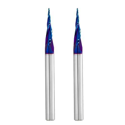 2 PCS CNC Router Bits 1/4 inch Shank Spiral Tapered Ball Nose 2D & 3D Carving Bit 6.2 Deg Tapered Angle Ball End Mill 3" OVL for Wood Carving Engraving Detail Profile