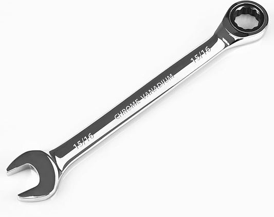 Egofine 15/16 inch Ratcheting Combination Wrench SAE, Industrial Grade Gear Spanner with 12-Point Design, 72-Tooth Ratchet, Chrome Vanadium Steel
