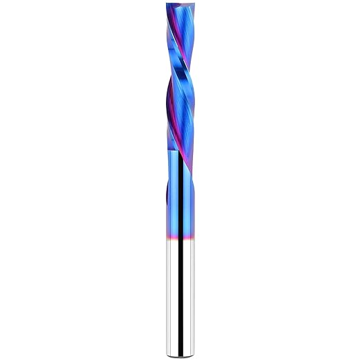 Down Cut Spiral Router Bit 1/4 Inch Shank, 1-1/4 Inch Cutting Length, Extra Long 3 Inch Overall Length, CNC Router Bits Set Downcut for Wood Milling Cutter