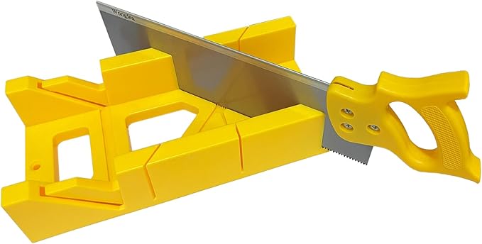 Mitre Box and Saw Set for Wood, Gypsum ??Miter Box with 45째 & 90째 Angle Cuts ??Precise Hand Saw with Storage Cutting Guide ??Ideal for Molding, Trim, Frame & Baseboard Projects