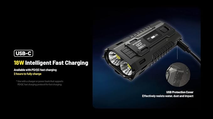 Nitecore EDC37 EDC Flashlight, 8000 Lumen Flat Shape USB-C Rechargeable Fast Charging with Digital OLED Display and Mechanical Lock Sticker