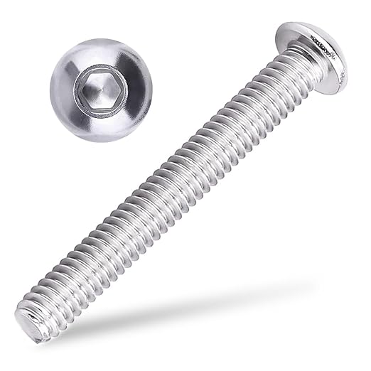 1/4-20 x 2 Button Head Socket Cap Bolts Screws, 304 Stainless Steel 18-8, Allen Hex Drive, Bright Finish, Fully Machine Thread, Pack of 100