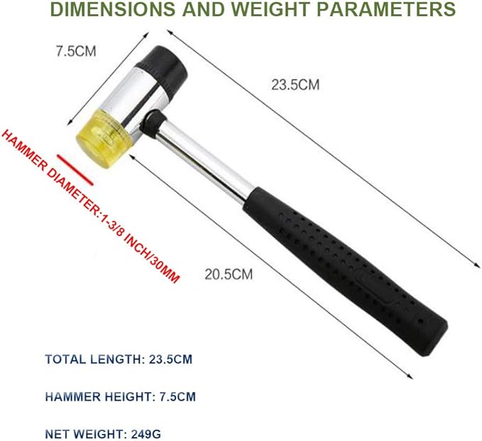Soft Mallet with 2 Head Tip, Double-Faced Rubber Head Hammer for Jewelers Craftsman, Leather Crafts, Wood, Flooring Installation,Diameter 30mm (1, Medium)