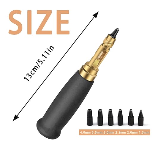 Adjustable Screw Hole Punch Automatic Hole Punch Tool with Black Wooden Handle Bookbinding Tool Leather Hole Punch with 6 Tips Size 1.5mm/2mm/2.5mm/3mm/3.5mm/4mm