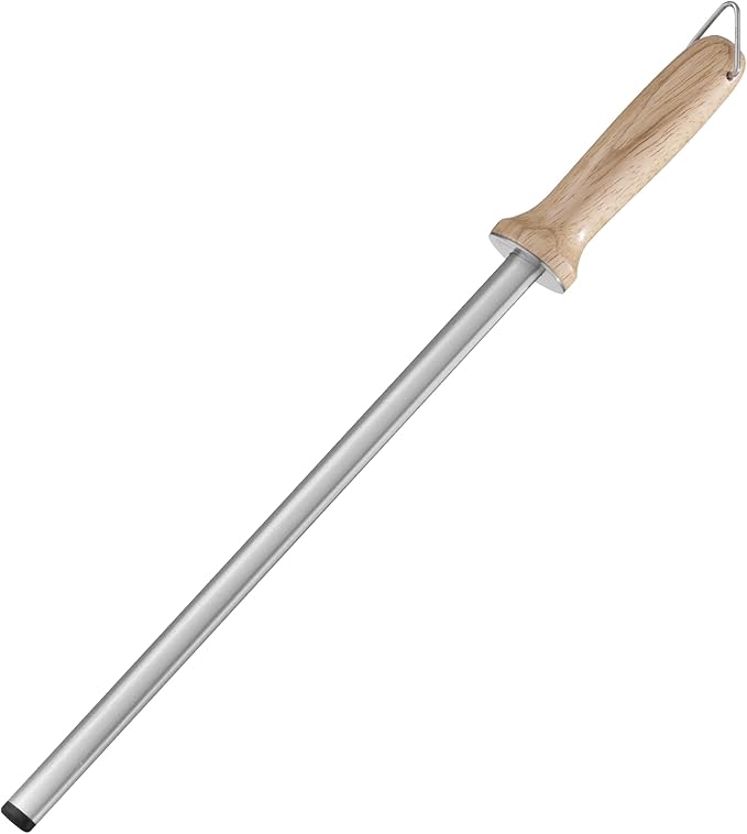 Navaris Diamond Sharpening Steel, 12 inch(31cm) Knife Sharpener with Ergonomic Wooden Handle, Honing Steel, Honing Rod for Knife Sharpening with Hanging Hook