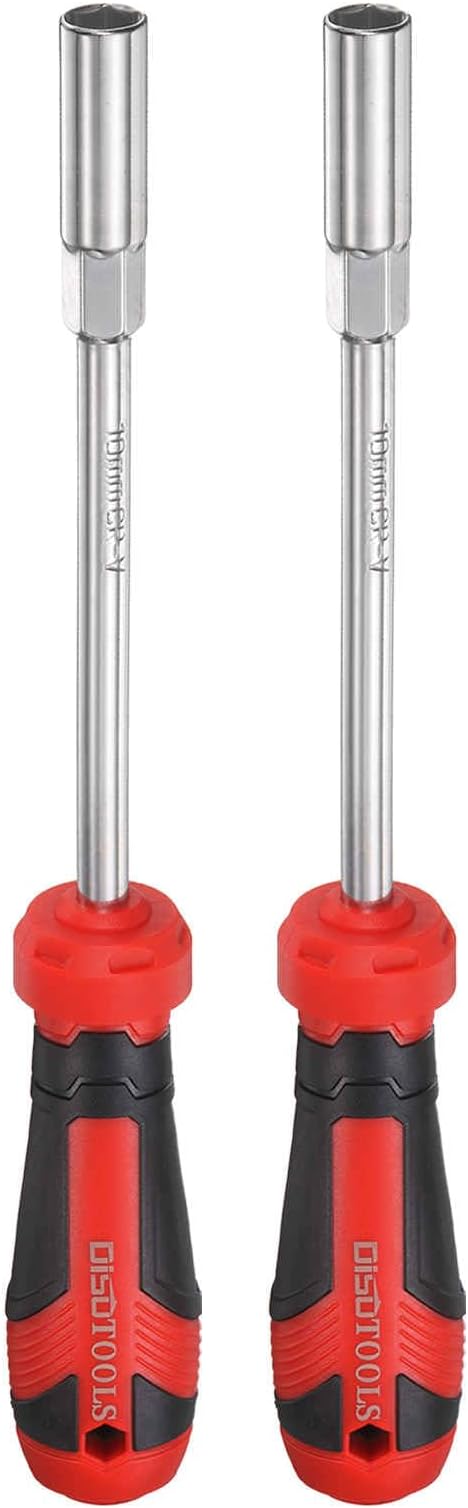 HARFINGTON 2 Pcs Metric Nut Driver 10mm CR-V Non-Magnetic Tip Hollow Shafts Hex Socket Screwdriver with Anti-Slip Handle for Automobile Repair Bit Driver