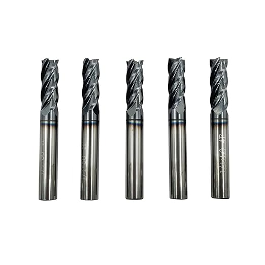 5PCS 1/4 inches Carbide Square End Mill Bits Set, Milling Bits Cutter Carbide End Mills for Alloy Steels/Hardened Steels, HRC 45 Deg Single End 4 Flute AlTiN Coating, 1/4 in