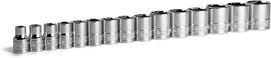 Capri Tools 3/8 in. Drive Shallow Chrome Socket Set, 6-Point, 8 to 22 mm, 15-Piece