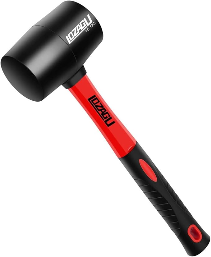 16oz Rubber Mallet Hammer, Fiberglass Handle, Rubber Mallet for Flooring, Tent Stakes, Woodworking, Camping, Soft Blow Tasks without Damage