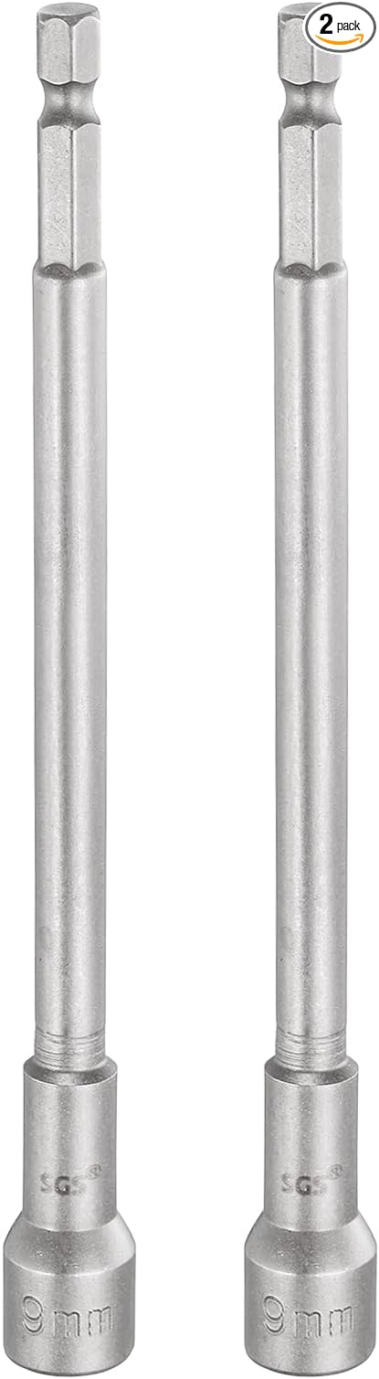 HARFINGTON 2pcs Nut Driver Drill Bit 9mm Metric Socket 1/4" Hex Shank 5.91" (150mm) Long Magnetic 6-Point Sockets Quick Change CR-V Steel Bolt Setters for Power Drill Drivers
